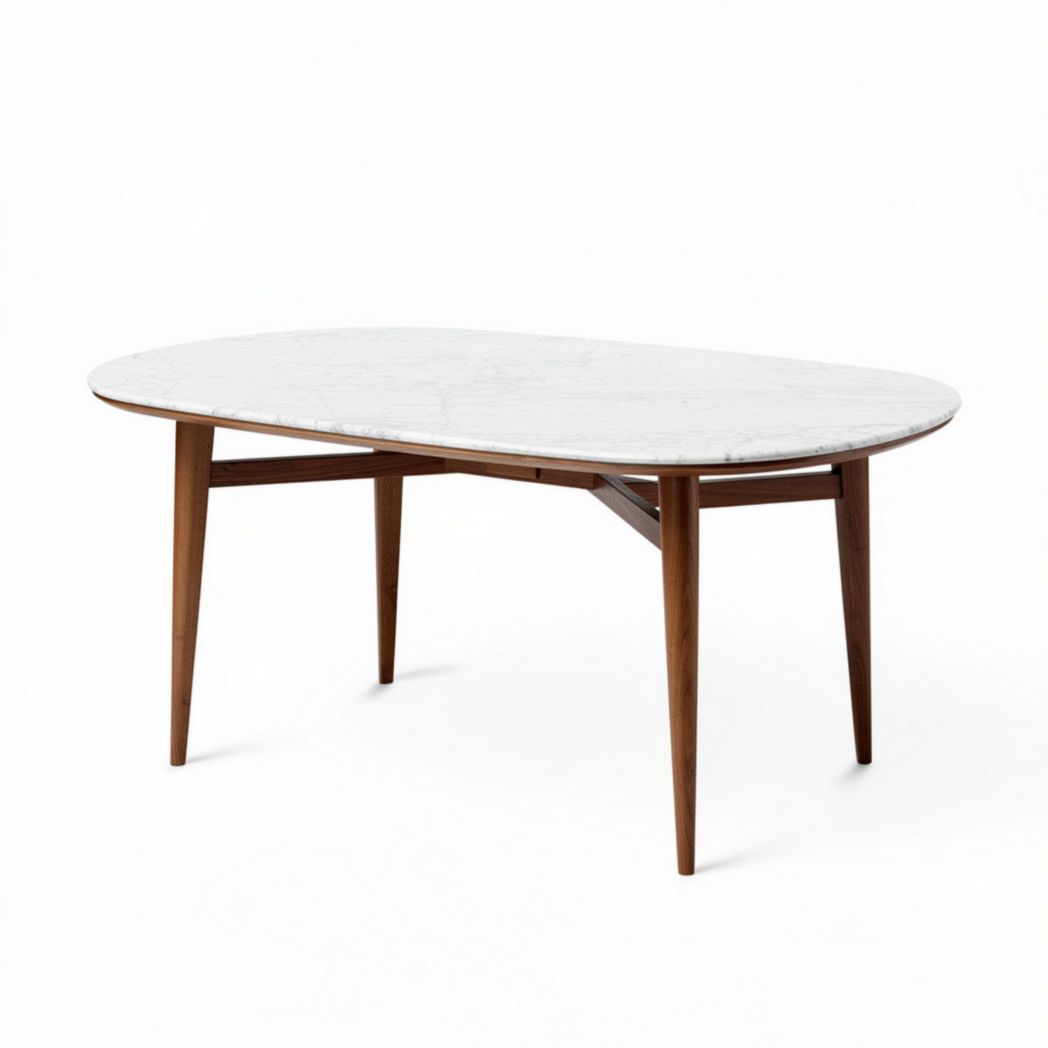 Table à manger en marbre blanc et bois 150 x 90 x 75cm pour quatre personnes