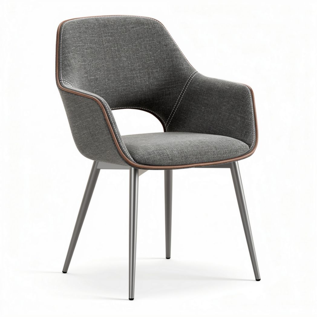 Chaise moderne en tissu gris avec structure en métal argenté 50 x 55 x 80cm