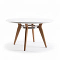 Table ronde blanche en bois de hêtre avec support métallique 90 x 90 x 75cm