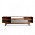Meuble tv en bois massif avec tiroirs gris dimensions 150 x 40 x 50cm