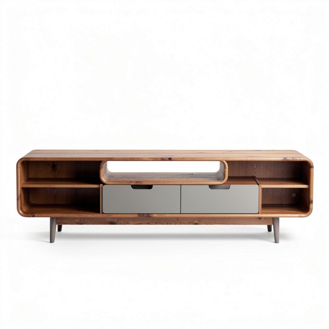 Meuble tv en bois massif avec tiroirs gris dimensions 150 x 40 x 50cm