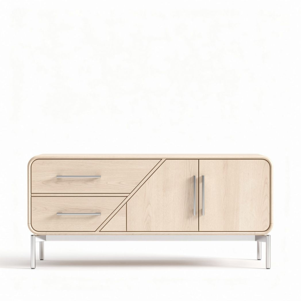 Meuble TV en bois clair avec 2 tiroirs et 1 porte dimensions 150 x 40 x 60cm