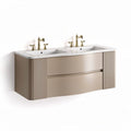 Meuble de salle de bain en bois avec double vasque couleur beige 120 x 50 x 50cm