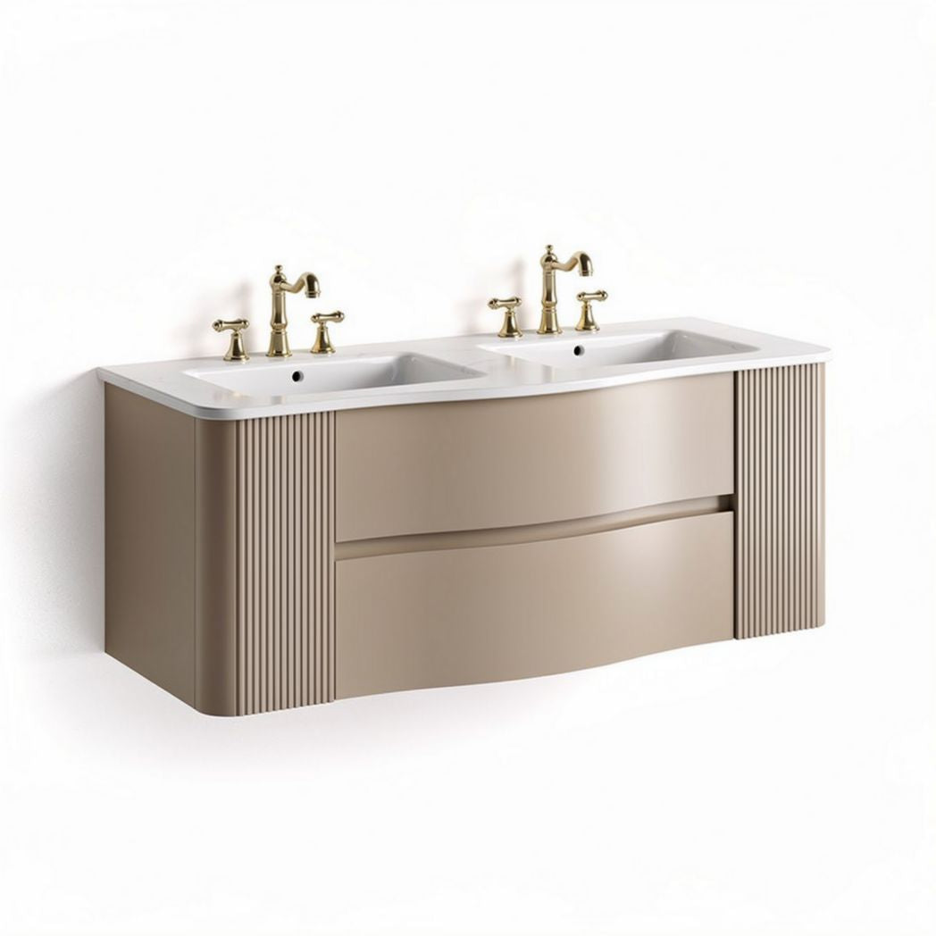 Meuble de salle de bain en bois avec double vasque couleur beige 120 x 50 x 50cm