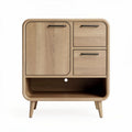 Meuble de rangement en bois clair avec deux tiroirs et une porte dimensions 80 x 40 x 75cm