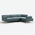 Canapé d'angle en tissu bleu avec coussins en rouleau dimensions 240 x 100 x 85cm