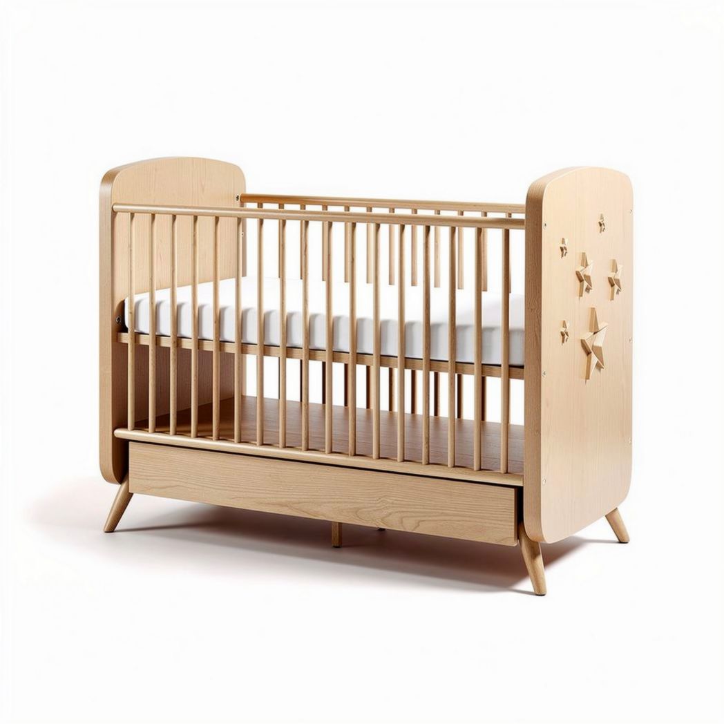 Lit bébé en bois avec matelas 120 x 60 x 80 cm et tiroir de rangement